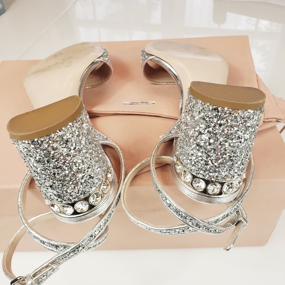 Miu miu glitter crystal block heel sandals - Picture 8 of 9